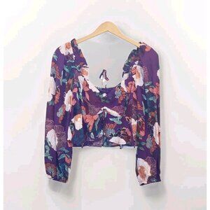 Band Of The Free Floriane LS Blouse Womens Medium Purple Ivory Boho Coquette NWT